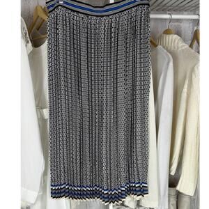 Worthington Women's Size L Black, White, & Blue Print Pleated Midi Skirt #0478